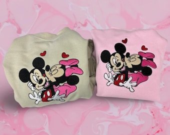 Embroidered Mickey and Minnie Couple Sweatshirt, Disney Couple Matching Shirt, Disney Lover, Valentine's Day Gift