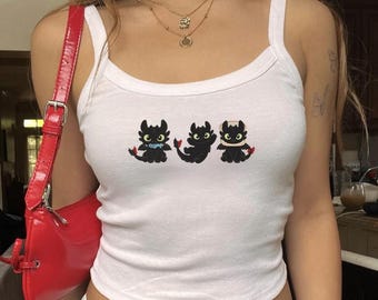 Embroidered Toothless Tank Top, Night Fury Crop Top, How To Train Your Dragon Tee, Dragon Movie Animal Kingdom, Disneyland Trip Outfit