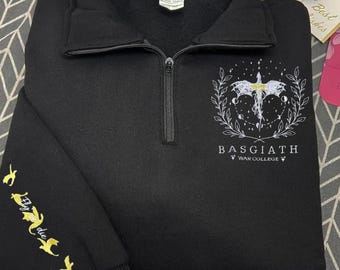 Fourth Wing Embroidered Quarter Zip Sweater, Basgiath War College Shirt, Dragon Rider Hoodie, Violet Sorrengail, Fantasy Reader Gift