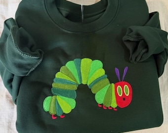 Embroidered Hungry Caterpillar Crewneck Shirt, Caterpillar Shirt, Bookish Shirt, Book Lover Gift Shirt, Eat the Rich, Cozy Gift for Kids
