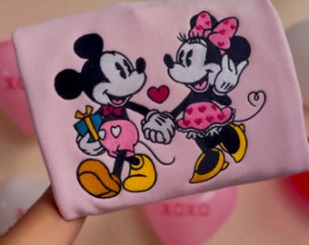 Bluza z haftem Myszki Miki i Myszki Minnie, Koszulka dla pary Disney, Pasująca koszulka Disney, Koszulka walentynkowa Disneyland, Prezent na Walentynki