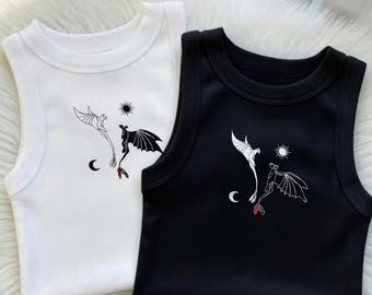 Embroidered Toothless & Light Fury Tank Top, Night Fury and Light Fury Couple Baby Tee, How To Train Your Dragon, Fantasy Movie Gift