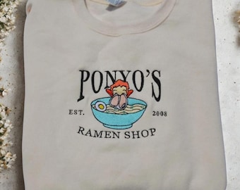 Embroidered Anime Ramen Shop Sweatshirt, Studio Anime Inspired, Kawaii Ocean Girl Embroidery Shirt, Anime Hoodie, Anime Lovers, Anime Fan