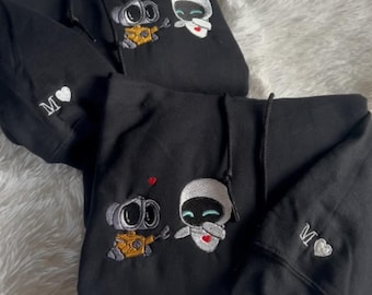 Embroidered Wall-E And Eve Couple Matching Sweatshirt, Robots Love Shirt, Disney Couple Hoodie, Disneyland Trip Shirt, Valentines Day Gift