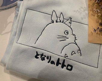 Embroidered Totoro Sweatshirt, Kawaii Anime Crewneck Shirt, Cozy Anime Aesthetic Hoodie, Ghilbi Gift