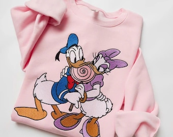 Embroidered Donald Duck & Daisy Duck Couple Sweatshirt, Disney Couple Shirt, Disney Valentine Shirt, Donald Daisy Love Tee, Disney Trip