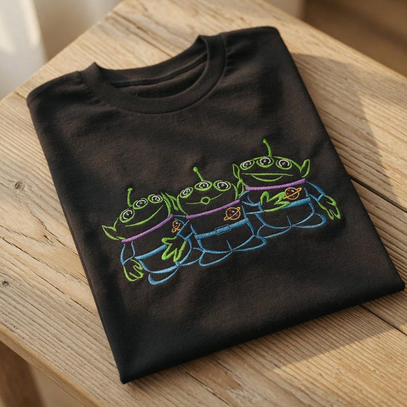 Disney Toy Story Alien Embroidered Shirt, Disney Pizza Planet Aliens Tee, Cute Pixar Character Sweatshirt, Matching Disney Family Trip Gift image 1
