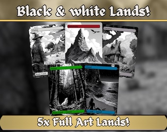Black and White Basic Lands - Unique Full-art Dark Fantasy B&W Basic Lands - Perfect Gift - High Quality Basic Lands for all formats!