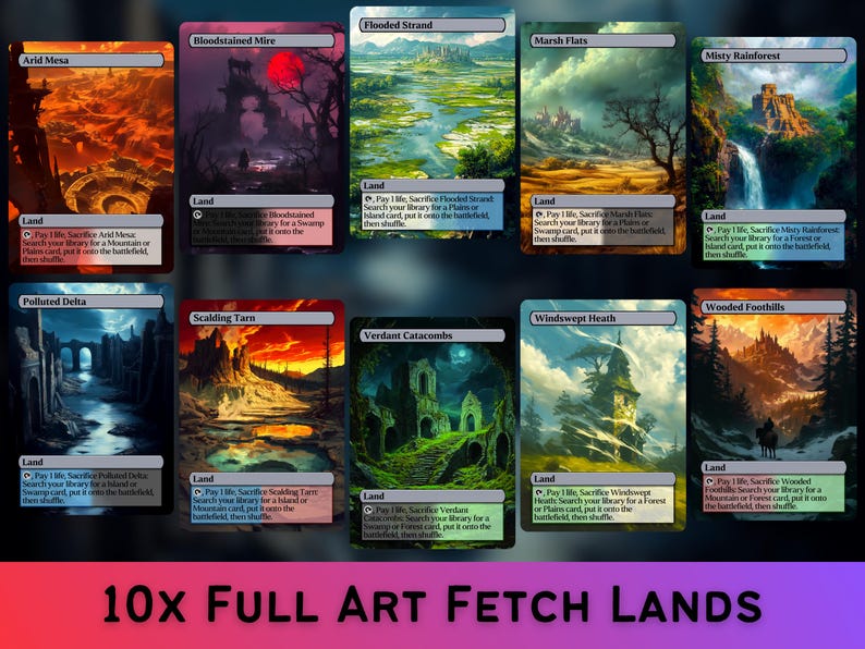 Fetch Lands - Fantasy Style Fetch Lands Set of 10 - Unique Full-art ...