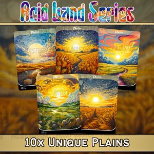Psychedelic Plains Magic Proxy Lands: Acid Lands Series, EDH/CEDH Full-Art Cards