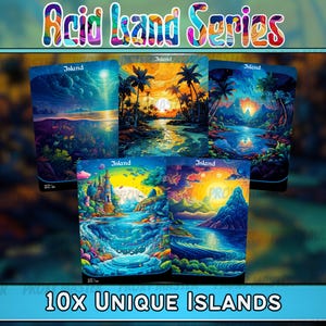 Psychedelic Island Magic Proxy Lands: Acid Lands Series, EDH/CEDH Full-Art Set