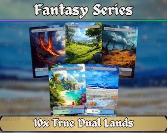 True Dual Lands - Fantasy Dual Lands Set of 10 - Einzigartige Full-Art Custom Magic Proxys - Hochwertige Lands für Ihre Lieblingsdecks!