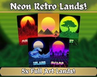 Neon Retrowave Basic Lands - Unique Full-art Vaporwave Basic Lands - Perfect Gift - High Quality Basic Lands for all formats!