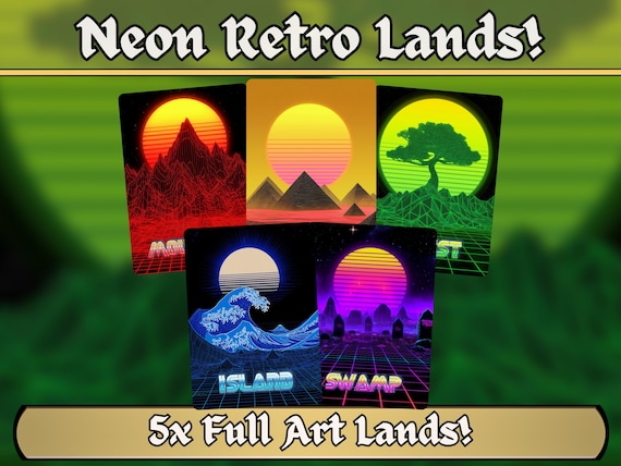 Neon Retrowave Basic Lands - Unique Full-art Vaporwave Basic Lands - Perfect Gift - High Quality Basic Lands for all formats!