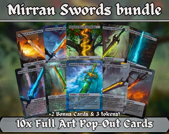 Commander Swords Staples Bundle - Set of 10 + 1 Artifact Sword Cards + Commanders Plate! -Full-art Custom proxy cards for your favorite deck