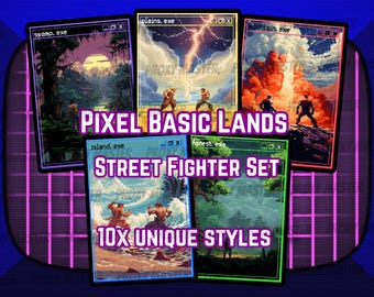 Pixel Basic Lands Magic - Street Fighter Style Basic lands set of 10 - Pixel Art - 8bit - Proxy - High Quality Basic Lands for all formats!