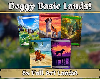 Doggy Basic Lands - Unique Full-art Cute Puppy Anime Custom Magic proxies - Perfect Gift - High Quality Basic Lands for all formats!