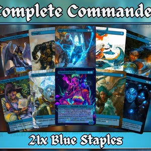 Blue Commander Staples Complete Bundle - Set of 20 + 1 Blue Cards! - 21 Unique Full-art Custom Magic proxies -Cards for your favorite decks!