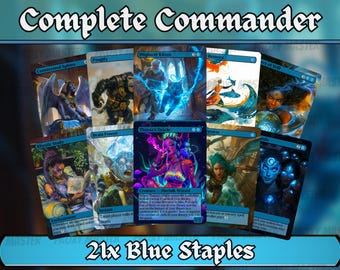 Blue Kommandant Heftklammern Komplettes Bündel - 20er Set + 1 Blaue Karte! - 21 einzigartige Full-Art Custom Magic Proxys -Karten für deine Lieblings-Decks!
