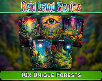 Acid Lands Series - Psychedelic Forests set of 10 - Unique Full-art Custom Magic proxies - High Quality Basic Lands for all formats!