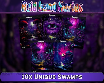 Acid Lands Series - Psychedelic Swamps set of 10 - Unique Full-art Custom Magic proxies - High Quality Basic Lands for all formats!