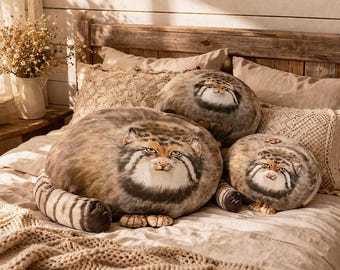 Pallas Cat-knuffel – levensecht bedrukt steppekatkussen – Zachte knuffel voor kinderkamerdecoratie – Realistisch figuur Wildlife Manul