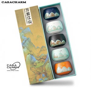 Chinese Porcelain Tea Cup Set with Gift Box, Oriental Gongfu Cha Cups for Tea Ceremony & Collectible Gift