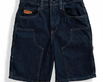 N O R T H V A U L T Denim Carpenter Shorts, Vintage Utility Shorts, Dark Wash Streetwear Shorts, Relaxed Fit Summer Denim, Workwear Style