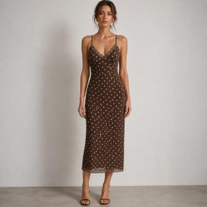 brown polka dot slip dress Plus Size Mesh Ruched Long Sleeve Dress – 2020AVE main image 1