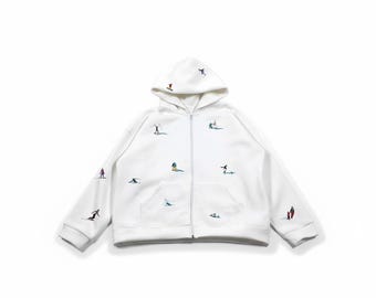 NORTHVAULT Skiers Hoodie, White Zip-Up Hoodie, Minimal Ski Graphic Hoodie, Y2K Oversized Winter Sports Hoodie, Vintage Snowboard Hoodie