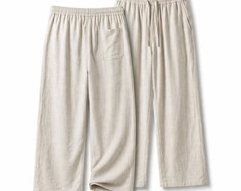 Pantalones relajados de mezcla de lino NORTH VAULT, pantalones minimalistas de verano, pantalones casuales de pierna ancha, tejido ligero y transpirable, corte urbano impecable.