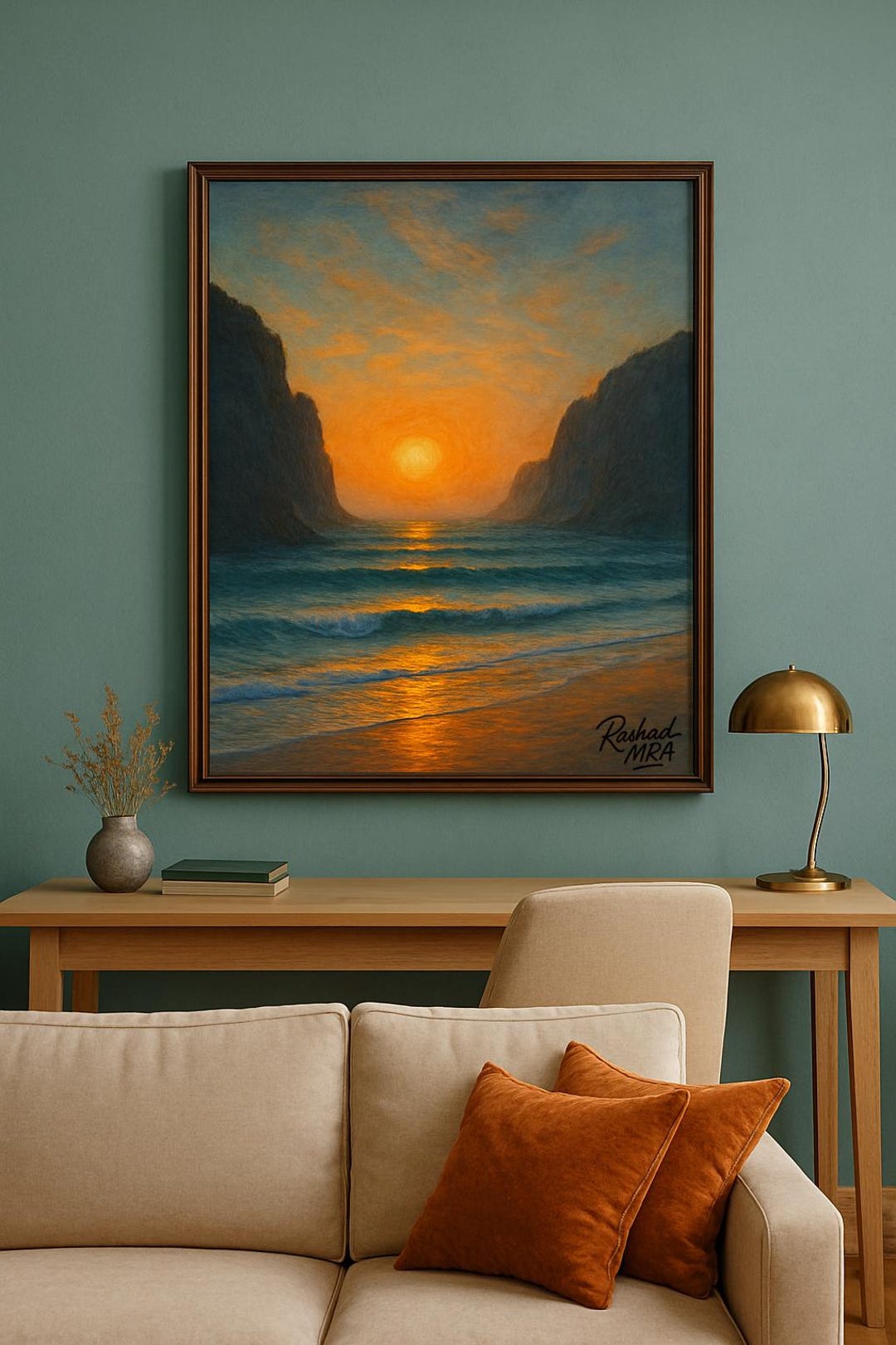 Sunset Seascape Oil Painting Art Print: Beach House Decor (digital ...