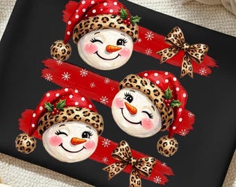 Retro Snowman Png,  Christmas Png, Checkered Bow Png, Leopard Christmas Sublimation PNG, Holiday Png, (Digital Download)