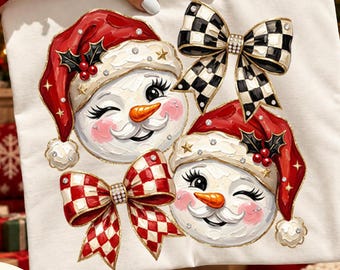 Retro Snowman Png,  Christmas Png, Checkered Bow Png, Christmas Shirt Design, Holiday Png, Snowman Sublimation Design (Digital Download)