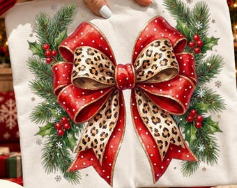 Christmas Bow PNG, Christmas Tree Png, Leopard Christmas, Retro Christmas shirt sublimation designs digital download