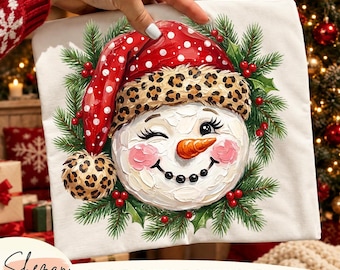 Christmast Snowman PNG,  Cute Snowman Santa Hat PNG, Christmas PNG, Retro Christmas shirt sublimation designs digital download