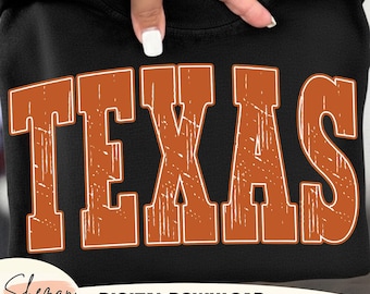 Burnt Orange Texas PNG: Distressed Varsity State sublimation Shirt design (Digital Download)