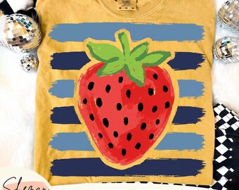 Strawberry PNG, vintage strawberry png, Summer Vibes Shirt Sublimation Design, Preppy Stripe Design, Girly Png, Boutique Png