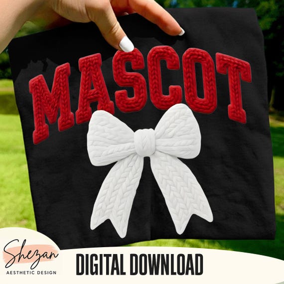 Mascot Custom png, faux yarn png, Personalized Name Shirt Design,Faux Yarn Coquette Bow, 3D Knitted Rope Textured PNG