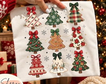 Christmas Tree PNG, Preppy Christmas Bow Png,  Elegant Holiday Graphics, Christmas Tree Sublimation, Christmas Shirt Design