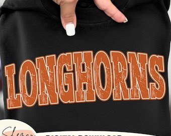 Longhorns PNG, School Team Longhorns Orange Varsity Design, School spirit team PNG sublimation design
