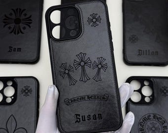 Custodia per telefono in pelle con nome personalizzato a forma di cimitero con croce per iPhone 17 Air 16 15 14 13 12 11 Plus Pro Max Opium Designer Custodie nere per uomo e donna Cover regalo