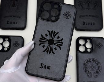 Maltese Cross leather Custom Name Phone Case iPhone 17 Air 16 15 14 13 12 11 Plus Pro Max Opium Designer Black Cases Men Woman Cover Gifts