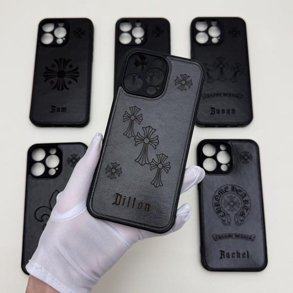 Triple Cross leather Custom Name Phone Case iPhone 17 Air 16 15 14 13 12 11 Plus Pro Max Opium Designer Black Cases Men Woman Cover Gifts
