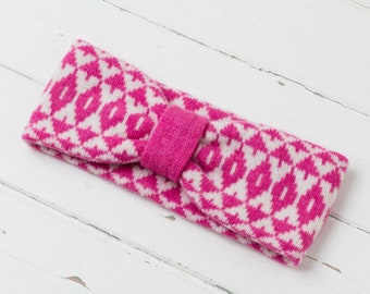 Mirror knitted headband - bubblegum pink and white