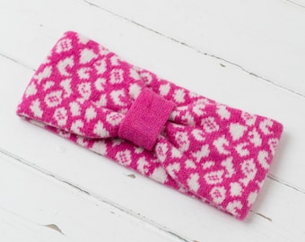 Leopard knitted headband - bubblegum pink and white