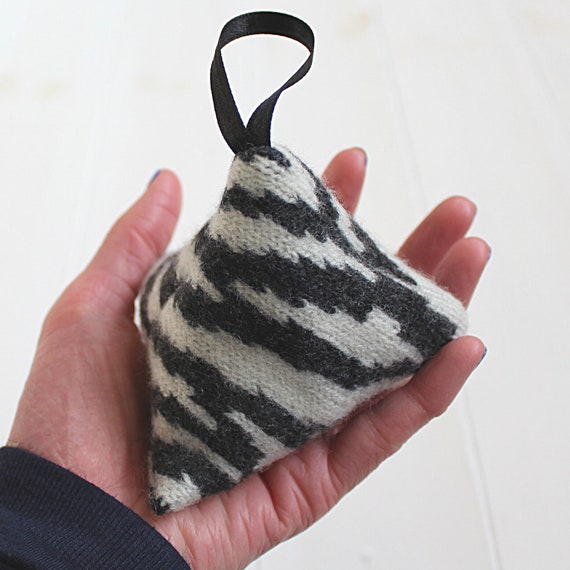 Knitted lambswool lavender bag - zebra - monochrome