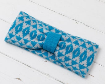 Mirror knitted headband - turquoise and zinc