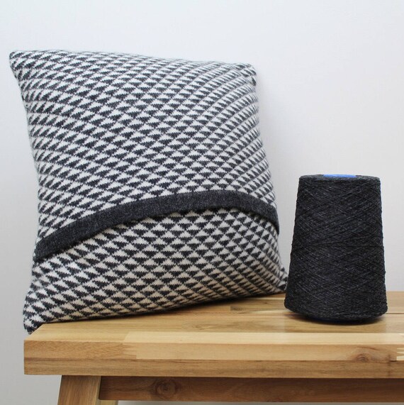 Triangle knitted lambswool cushion - monochrome