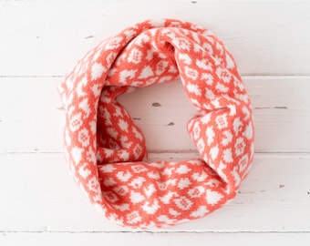 Leopard snood / cowl - coral and white